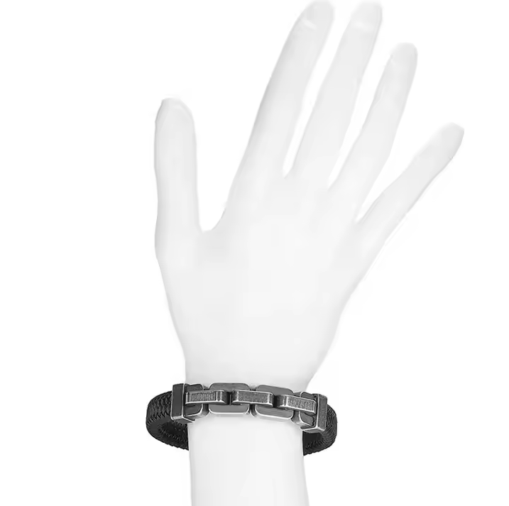 Wholesale Stainless Steel Large Link Male Vintage Men's Accessories Braided Leather Bracelet
