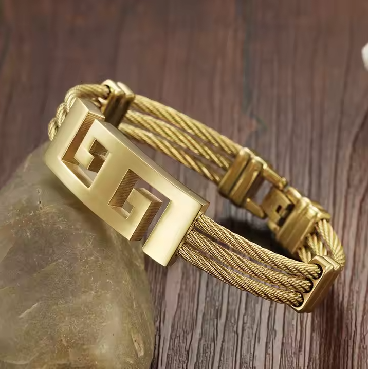 Marlary Fashion Men Women's Stainless Steel 18K Gold Silver 3 Row Twist Cable Wire Bracelet Cuff Bangle