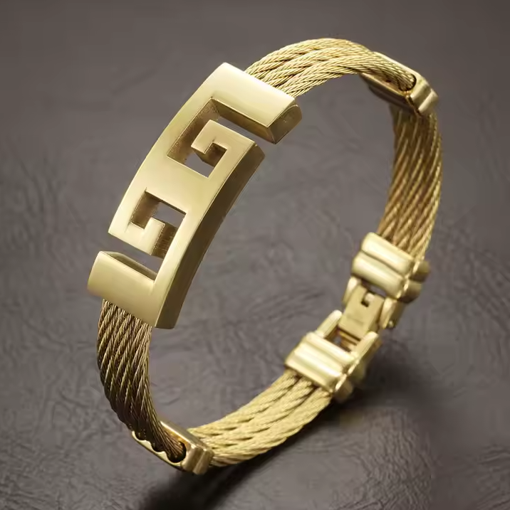 Marlary Fashion Men Women's Stainless Steel 18K Gold Silver 3 Row Twist Cable Wire Bracelet Cuff Bangle