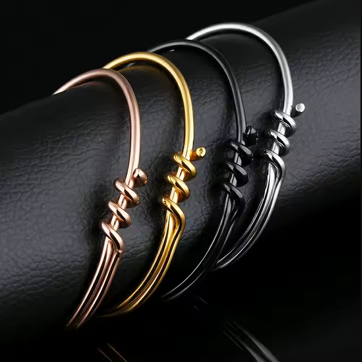 Shiny Surface Simple Open Cuff Bangles Stainless Steel Wire Bangle